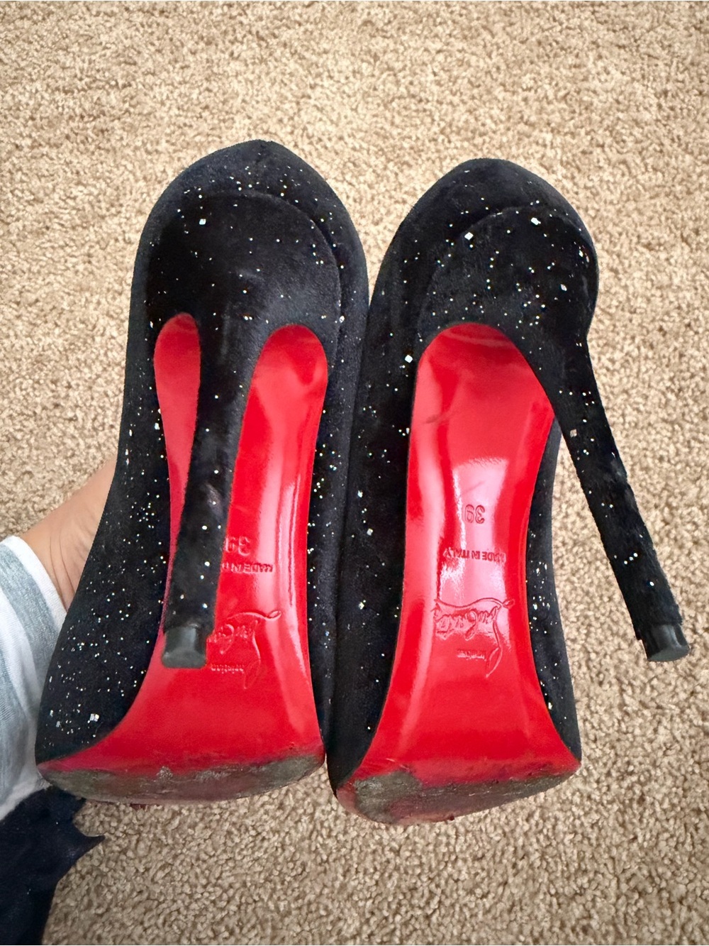 Christian louboutin Black Glitter Pointed Toe Stiletto Pumps - Picture 2 of 2